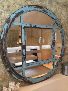 Original Beautiful Blue Rustic  Reclaimed Window Mirror
