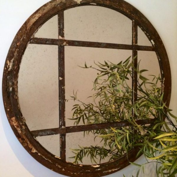 Rare Circular Rustic Reclaimed Window Mirror